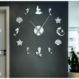 Ceas de perete cu oglindă, sirenă fantezie