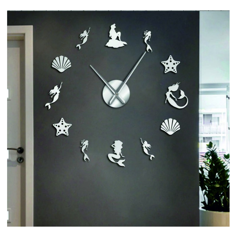 Ceas de perete cu oglindă, sirenă fantezie