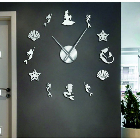 Ceas de perete cu oglindă, sirenă fantezie