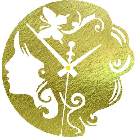 Ceas din lemn - o doamnă cu un fluture în păr, atât negru, cât și colorat  | SENTOP PR0399