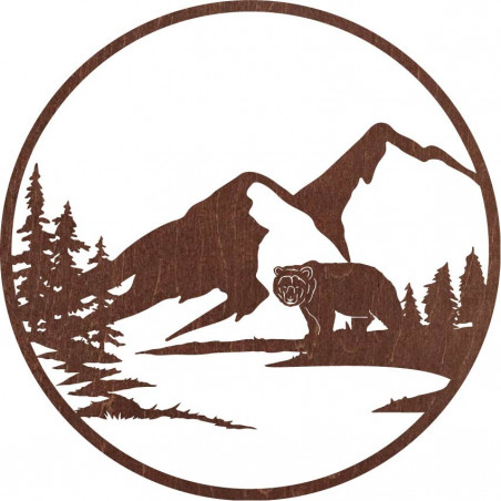 Imagine de perete din lemn a unei siluete de urs - natură - VIZZY