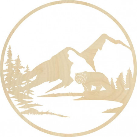 Imagine de perete din lemn a unei siluete de urs - natură - VIZZY