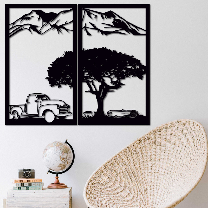 Pictură murală sculptată în două piese, natură...