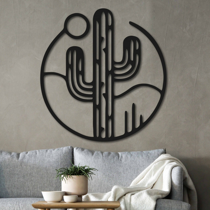 Imagine de perete din lemn a unui cactus cu soarele - MONK