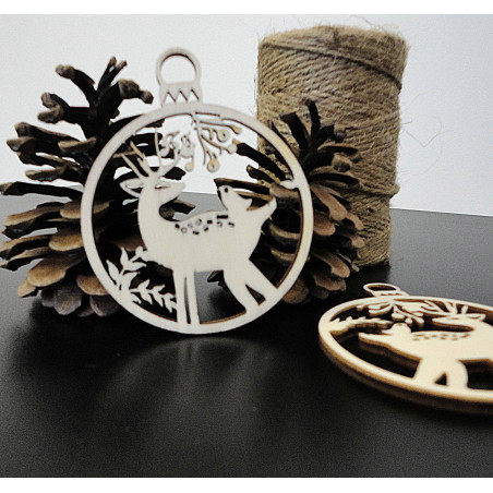Decorațiune de Crăciun din lemn cu cerbi, dimensiune: 79x90 mm PR0009
