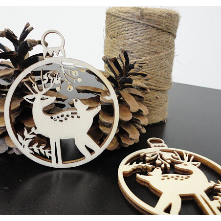 Decorațiune de Crăciun din lemn cu cerbi, dimensiune: 79x90 mm PR0009