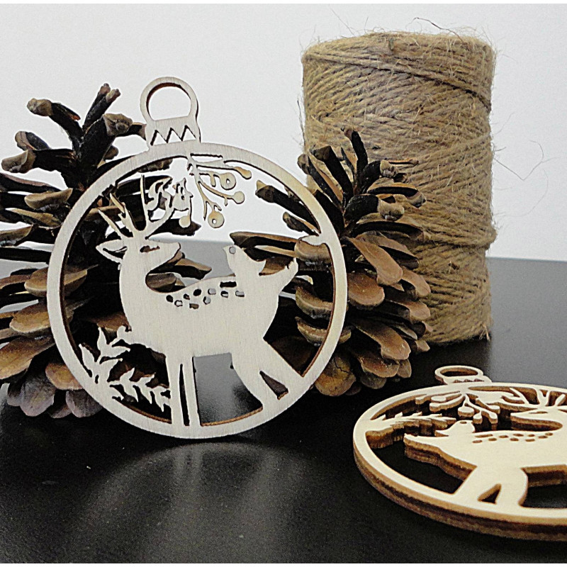 Decorațiune de Crăciun din lemn cu cerbi,...