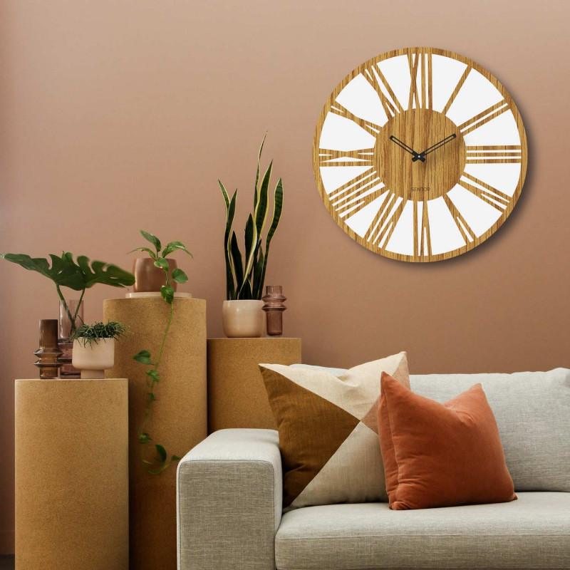 Ceas de perete din lemn cu cifre romane -...