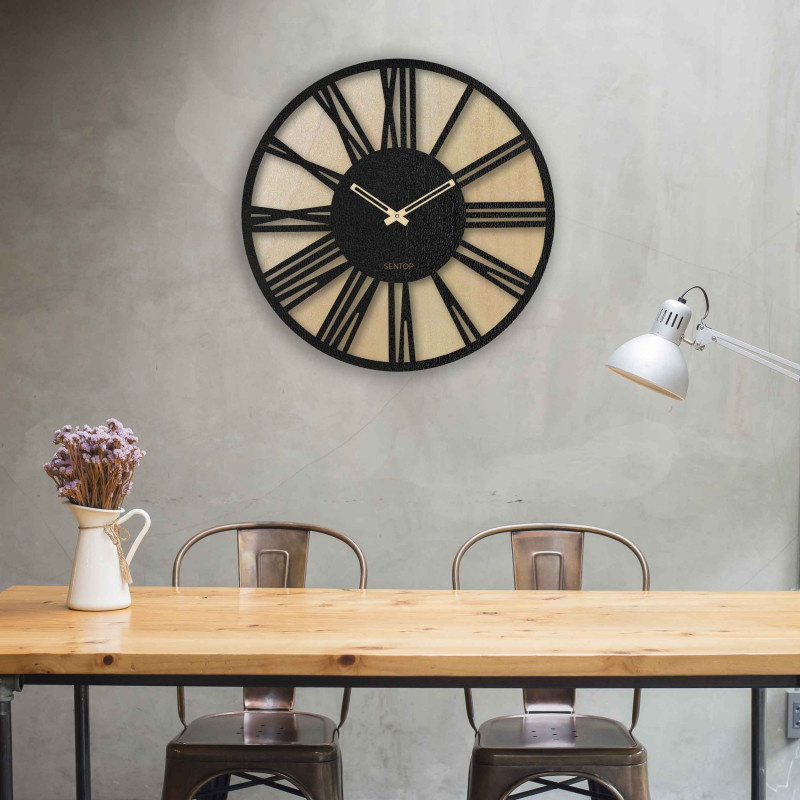 Ceas de perete din lemn cu cifre romane -...