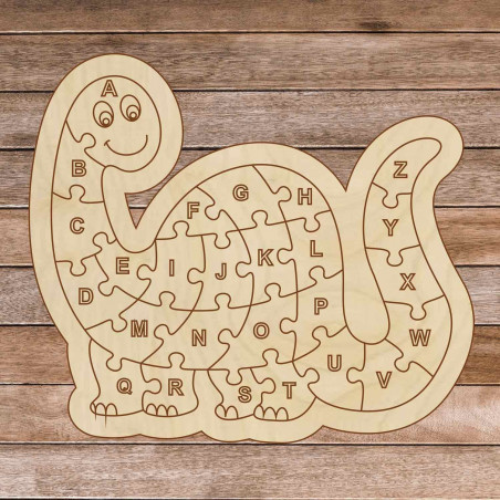 Puzzle din lemn pentru copii - Dinozaur și alfabet A-ZET 26 piese | SENTOP H006