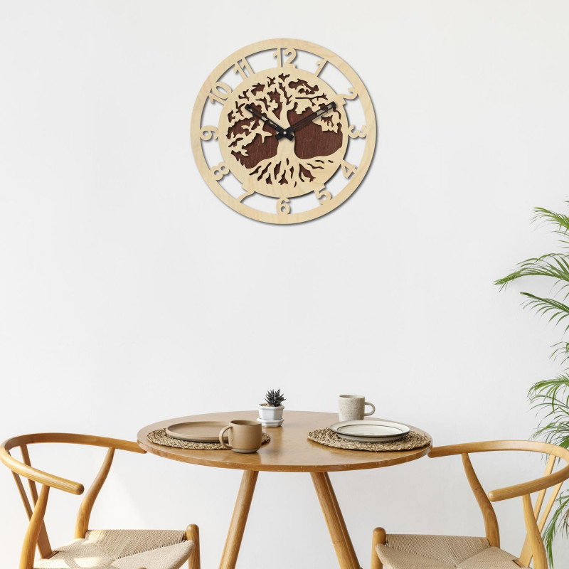 Ceas de perete cu arbore și cifre arabe - ALECHELY