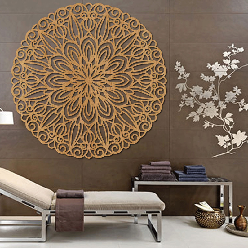 Mandala din lemn sculptat pentru perete floare de timp - ORIN