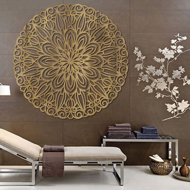 Mandala din lemn sculptat pentru perete floare de timp - ORIN