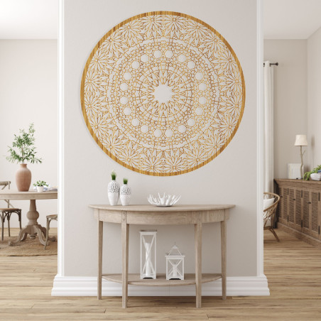 Mandala elegantă din lemn - decorațiuni de perete exclusiviste din lemn pentru camera de zi