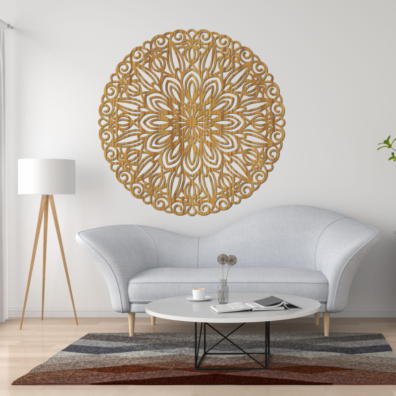 Mandala din lemn sculptat pentru perete floare de timp - ORIN