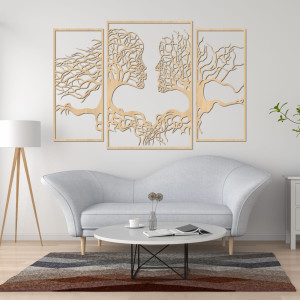 Pictura de perete din lemn cu fețe și copaci descrie... 2