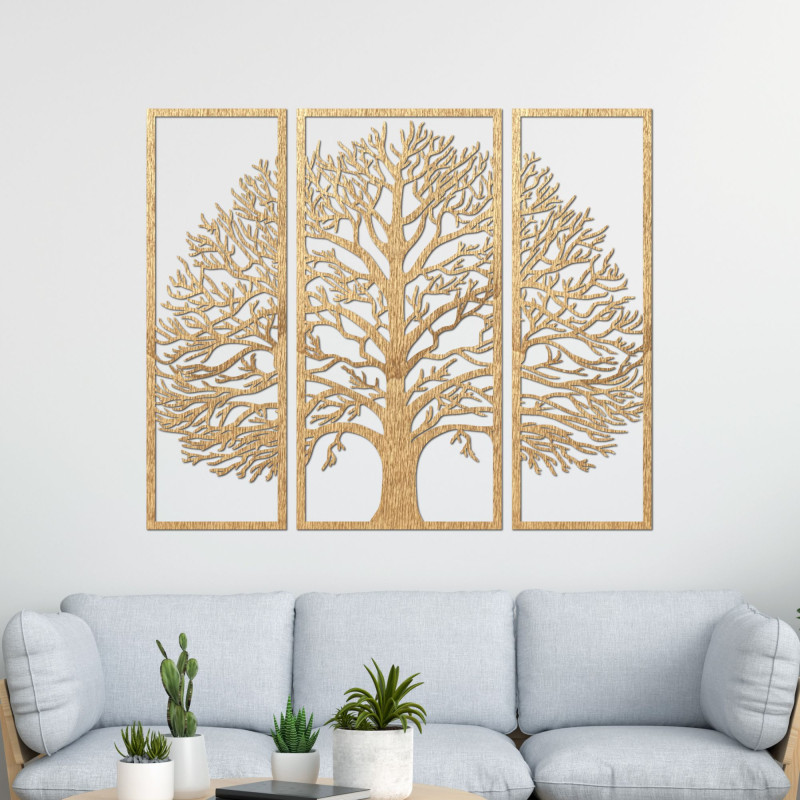Trei piese din lemn decor de perete copac al vieții - TRIUM