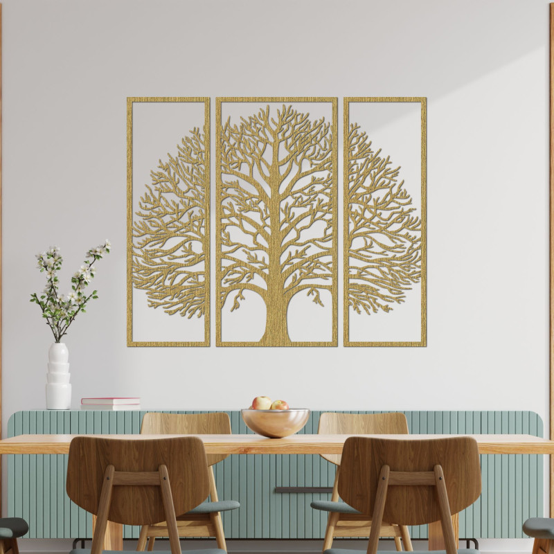Trei piese din lemn decor de perete copac al vieții - TRIUM