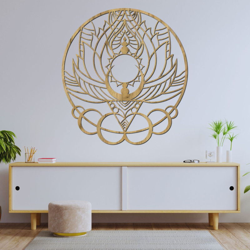 Decor artistic din lemn mandala floare și soare - FLORISOLUS