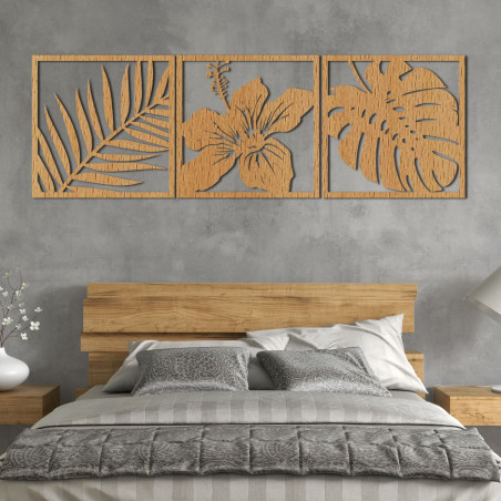 Imaginea frunze de palmier, flori de hibiscus, frunze de monstera - NOTURAL