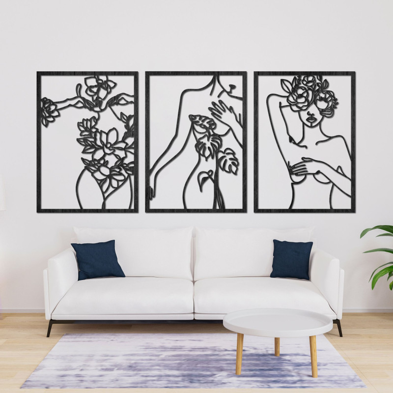 Tablou modern pentru femei cu flori, set din trei piese - ELEGANCE