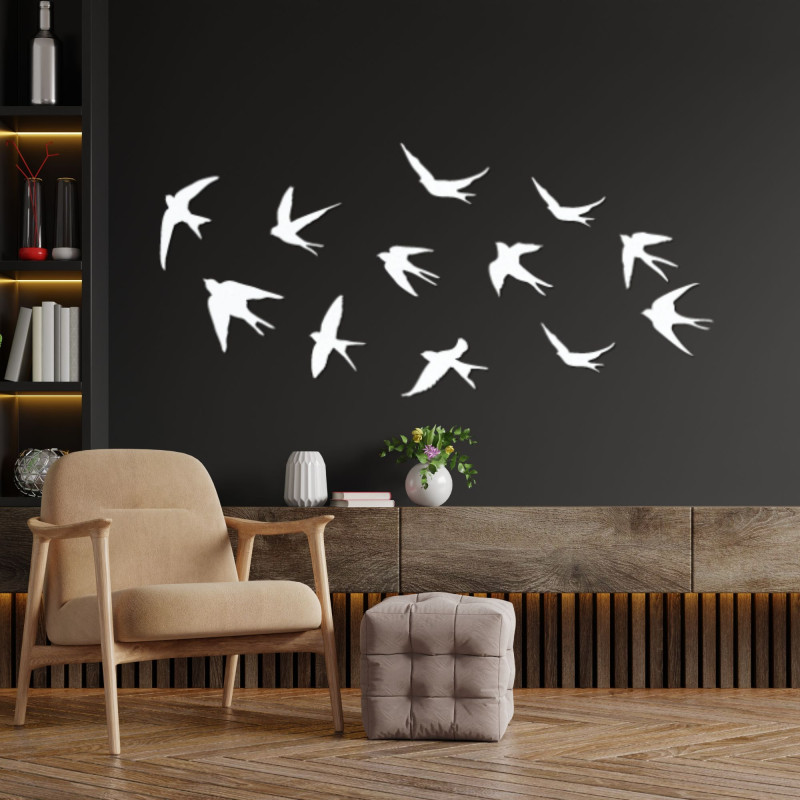 Decor de perete din lemn cu păsări zburătoare - FLOCK