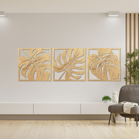 Tablou Monstera din lemn – Decorațiune de perete din 3 piese Tablou Monstera din lemn – Decorațiune de perete din 3 piese