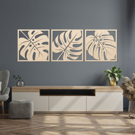 Tablou Monstera din lemn – Decorațiune de perete din 3 piese Tablou Monstera din lemn – Decorațiune de perete din 3 piese