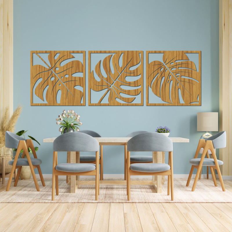 Tablou din lemn - frunze tropicale | Decorațiune murală modernă SENTOP