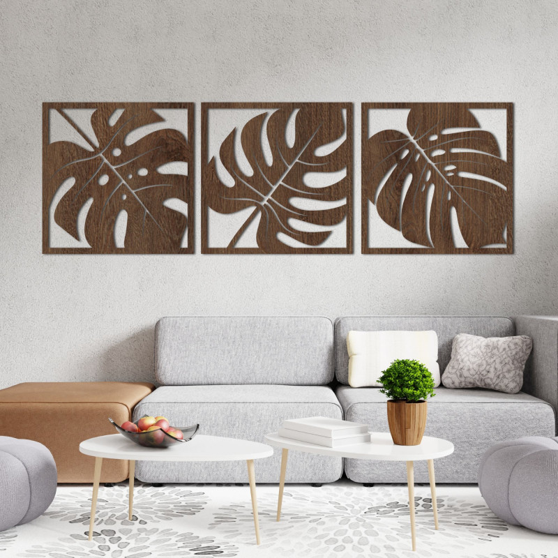 Tablou din lemn - frunze tropicale | Decorațiune murală modernă SENTOP