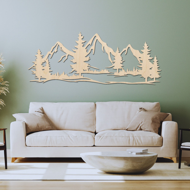 Decor de perete din lemn cu munți masivi și pădure - MAGNA