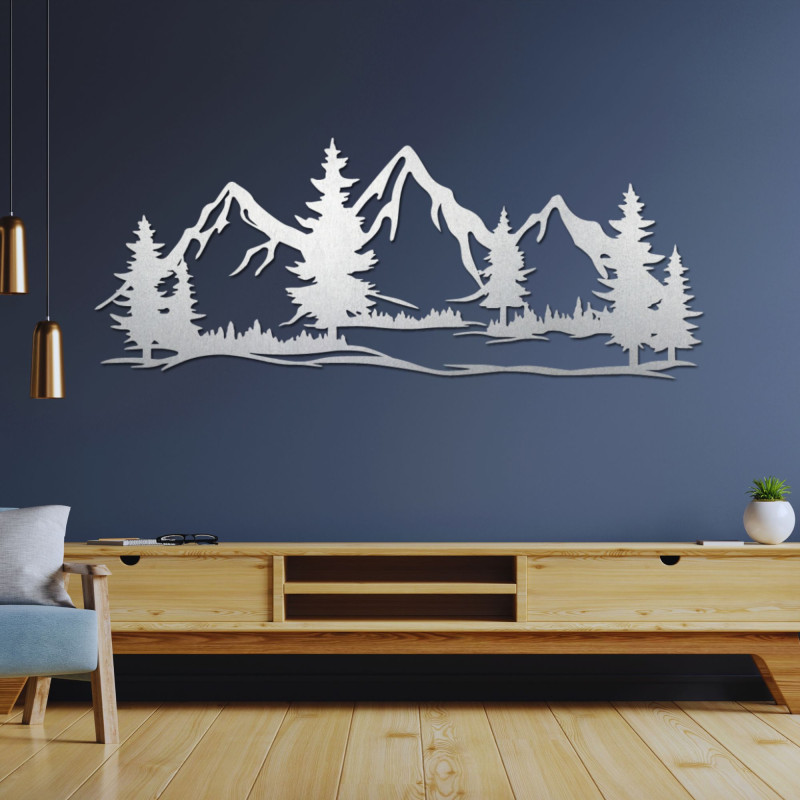 Decor de perete din lemn cu munți masivi și pădure - MAGNA