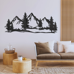 Decor de perete din lemn cu munți masivi și pădure - MAGNA
