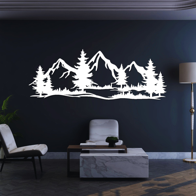 Decor de perete din lemn cu munți masivi și pădure - MAGNA