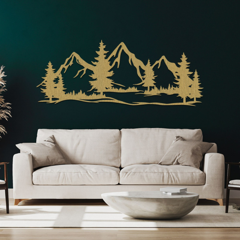 Decor de perete din lemn cu munți masivi și pădure - MAGNA