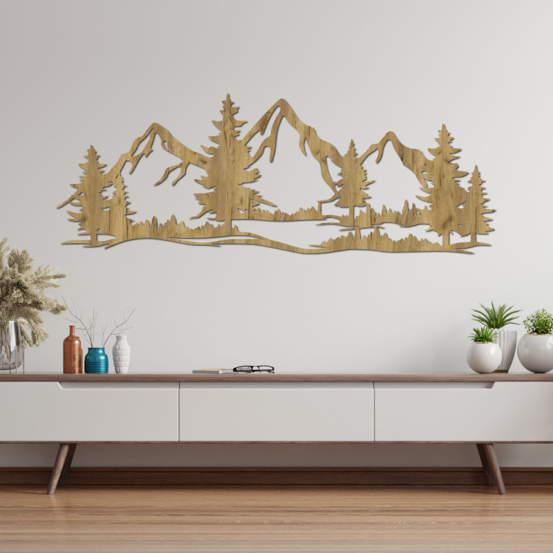 Decor de perete din lemn munți și pădure - ALPIUM