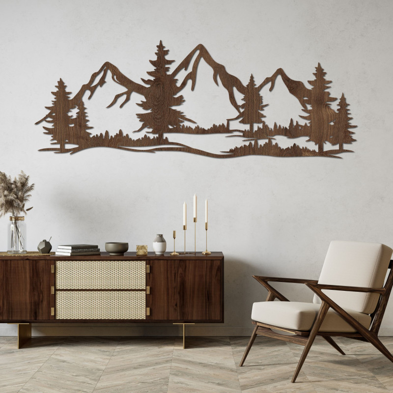Decor de perete din lemn munți și pădure - ALPIUM