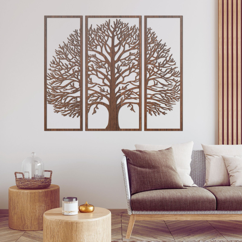 Decor de perete din lemn cu trei părți din copacul vieții - DIVISA