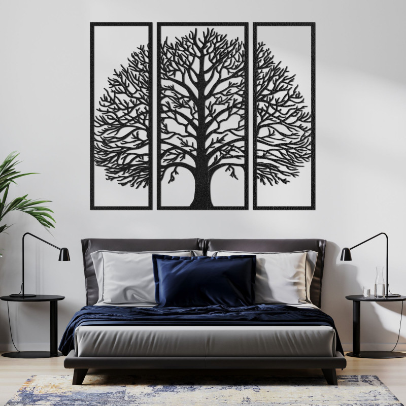 Decor de perete din lemn cu trei părți din copacul vieții - DIVISA