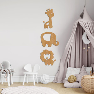 Decor din lemn elefant, leu, girafă - SAFARI