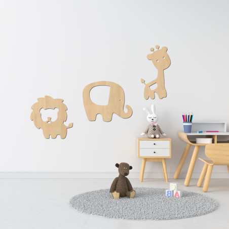Decor din lemn elefant, leu, girafă - SAFARI