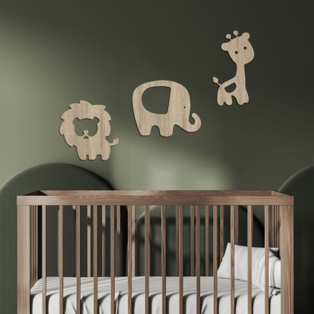 Decor din lemn elefant, leu, girafă - SAFARI