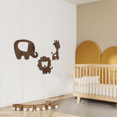 Decor din lemn elefant, leu, girafă - SAFARI