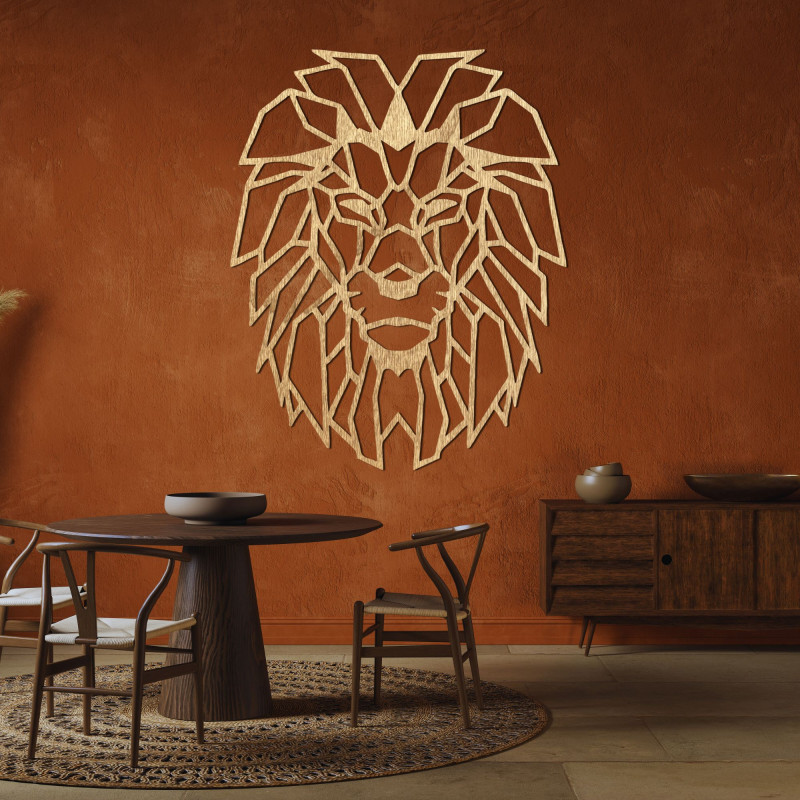 Decor geometric de perete din lemn cu siluetă de leu - LEONIS