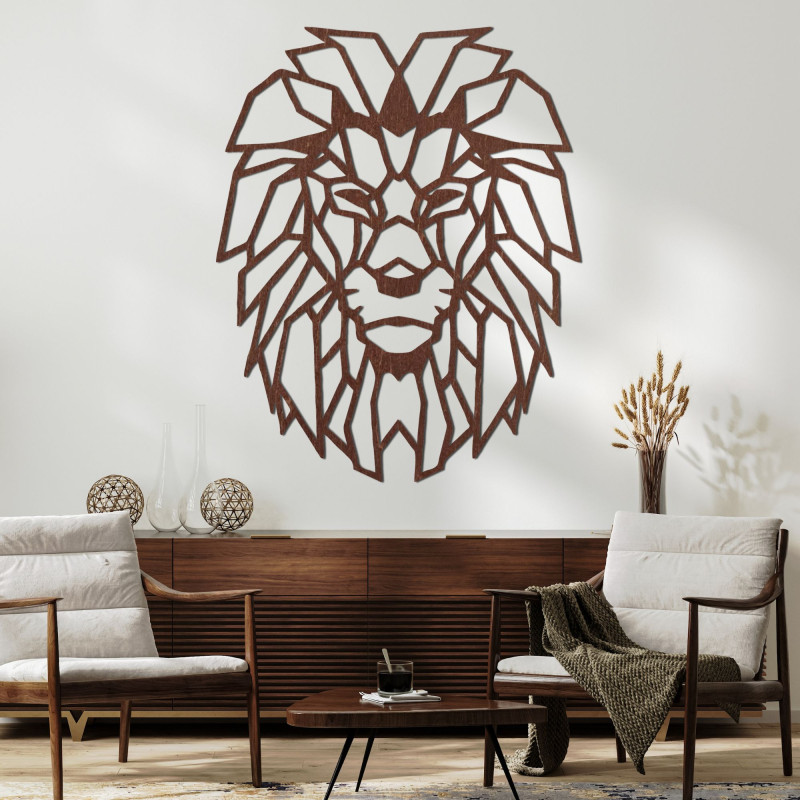 Decor geometric de perete din lemn cu siluetă de leu - LEONIS