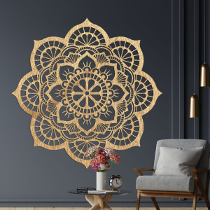 Decor de perete din lemn cu simbolism mandala floare de lotus - MYSTICA 2