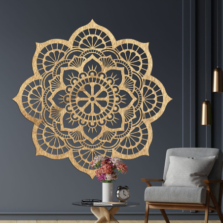 Decor de perete din lemn cu simbolism mandala floare de lotus - MYSTICA