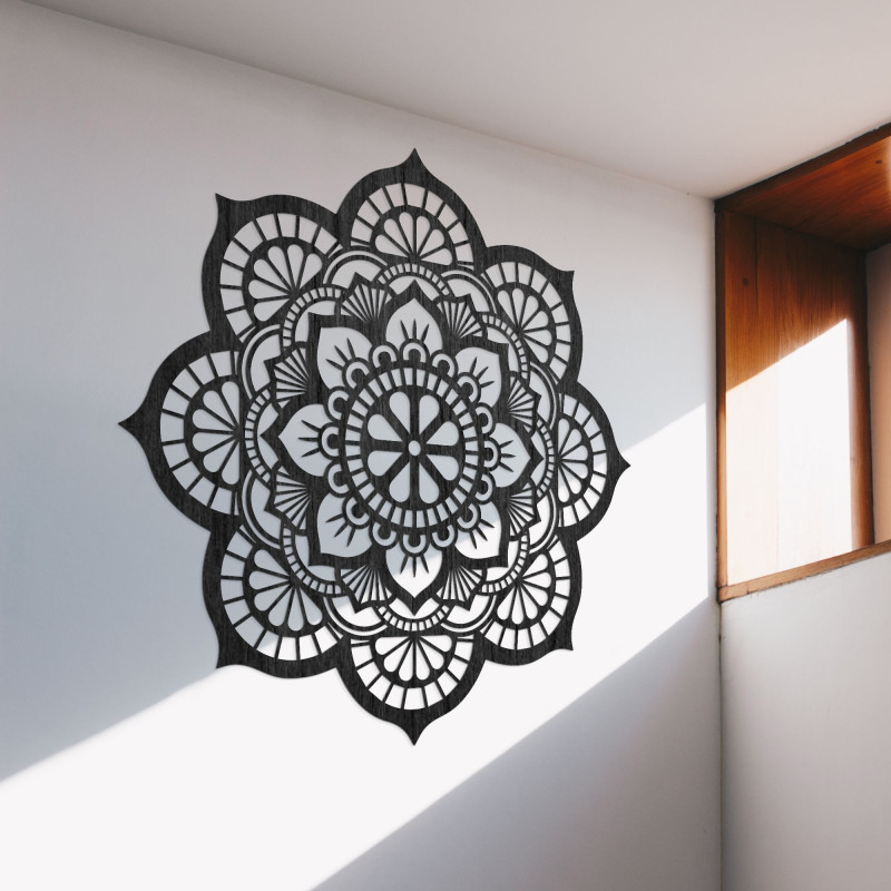 Decor de perete din lemn cu simbolism mandala floare de lotus - MYSTICA