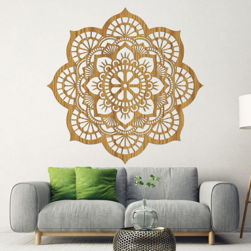 Decor de perete din lemn mandala motiv floare lotus - LOTOIS