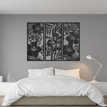 tablou din lemn cu 3 piese de flori Ibishtek - DROBERE